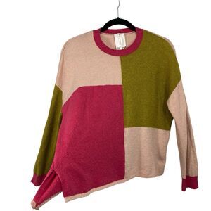 Thought Clothing Color Block Sweater Women Size 8 Pink Moss Crew Neck